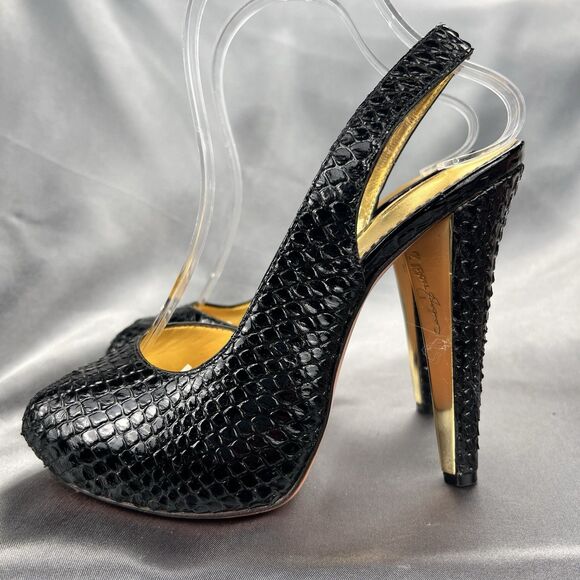 Report Signature Slingback 8.5 Snake Print Stiletto Leather Peep Toe Platform - Picture 9 of 17